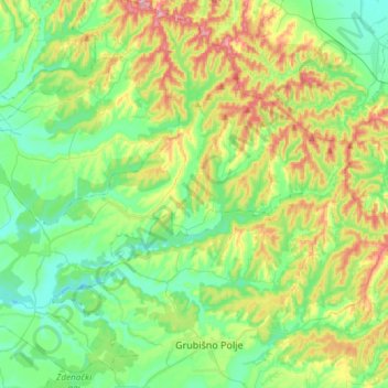 Općina Veliki Grđevac topographic map, elevation, terrain