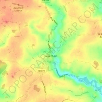 Lavenham topographic map, elevation, terrain