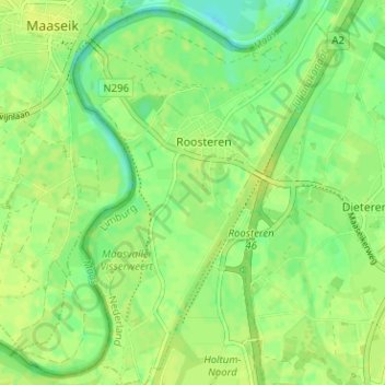 Roosteren topographic map, elevation, terrain