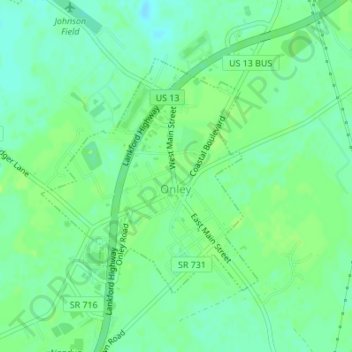 Onley topographic map, elevation, terrain