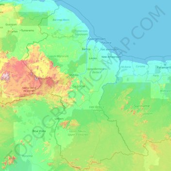 Guyana topographic map, elevation, terrain