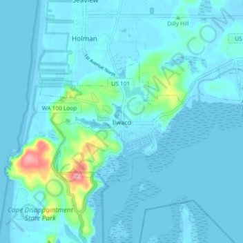 Ilwaco topographic map, elevation, terrain