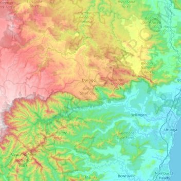Bellingen Shire Council topographic map, elevation, terrain