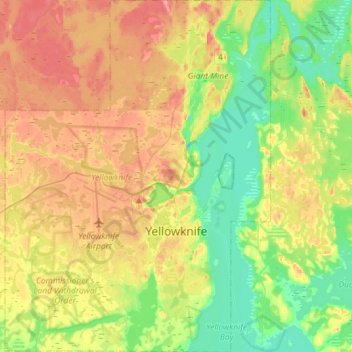 Yellowknife topographic map, elevation, terrain