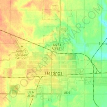 Hastings topographic map, elevation, terrain