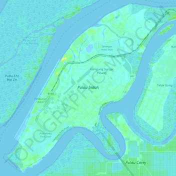 Indah Island topographic map, elevation, terrain