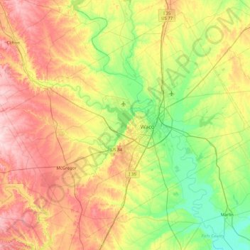 McLennan County topographic map, elevation, terrain