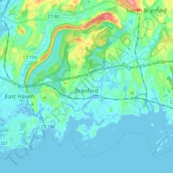 Branford topographic map, elevation, terrain