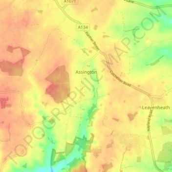 Assington topographic map, elevation, terrain
