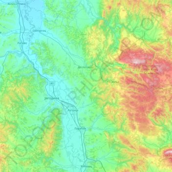 Pomoravlje Administrative District topographic map, elevation, terrain