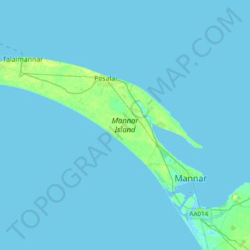 Mannar Island topographic map, elevation, terrain