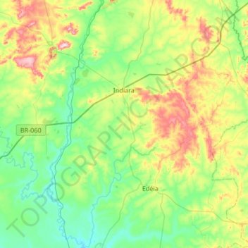 Indiara topographic map, elevation, terrain