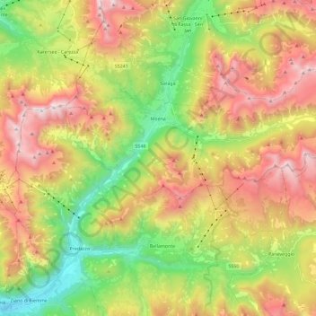 Moena topographic map, elevation, terrain
