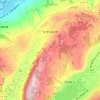 Valencogne topographic map, elevation, terrain