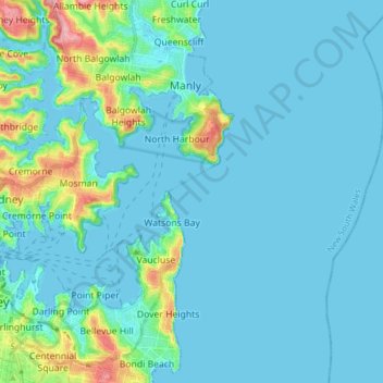 Sydney Harbour National Park topographic map, elevation, terrain