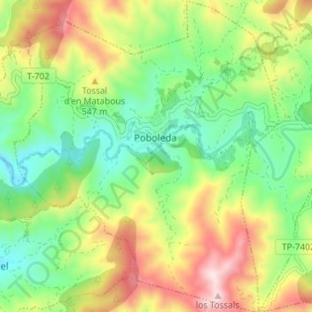 Poboleda topographic map, elevation, terrain