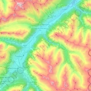 Madulain topographic map, elevation, terrain