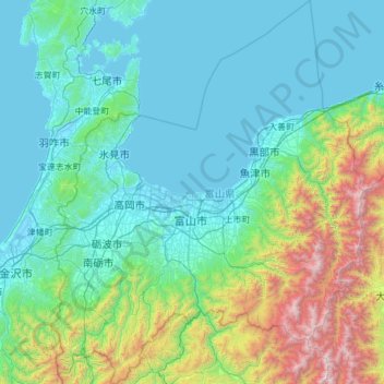 Toyama Prefecture topographic map, elevation, terrain