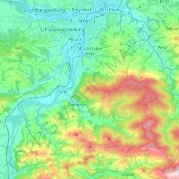 Sankt Ulrich bei Steyr topographic map, elevation, terrain
