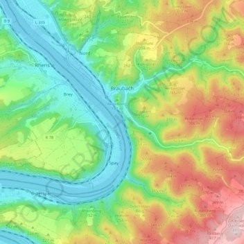 Braubach topographic map, elevation, terrain