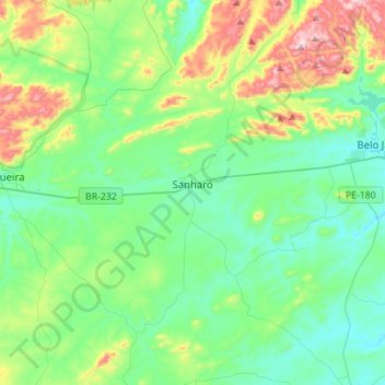 Sanharó topographic map, elevation, terrain
