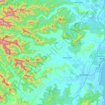 Nambucca River topographic map, elevation, terrain