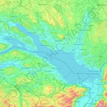 Bodensee topographic map, elevation, terrain