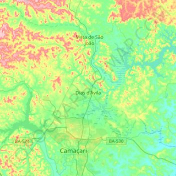 Dias d'Ávila topographic map, elevation, terrain