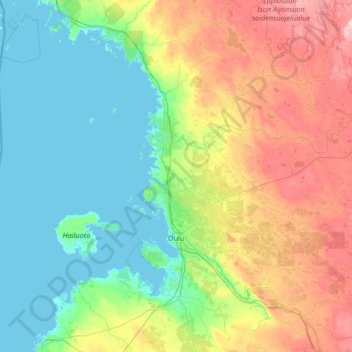 Oulu topographic map, elevation, terrain