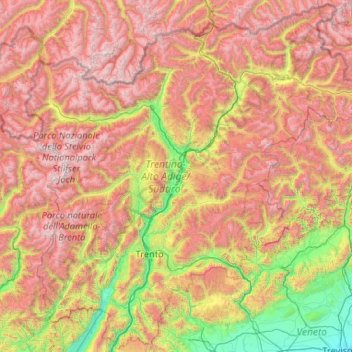 Trentino-Alto Adige/Südtirol topographic map, elevation, terrain