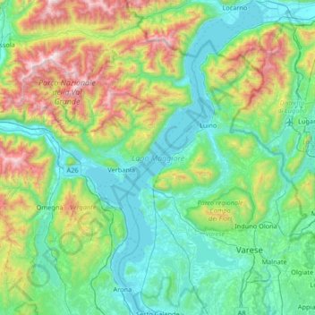 Lake Maggiore topographic map, elevation, terrain