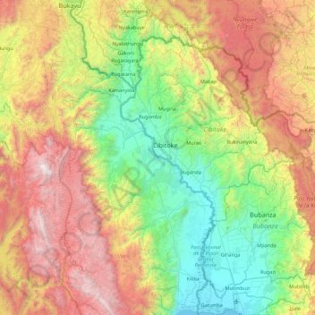Rusizi topographic map, elevation, terrain