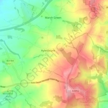 Aylesbeare topographic map, elevation, terrain