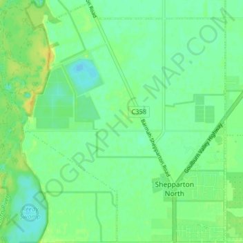 Shepparton North topographic map, elevation, terrain