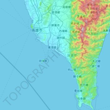 Condado de Pingtung topographic map, elevation, terrain