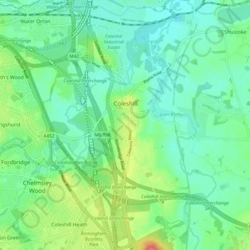 Coleshill CP topographic map, elevation, terrain