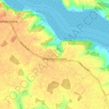 Chelmondiston topographic map, elevation, terrain