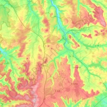 Langres topographic map, elevation, terrain