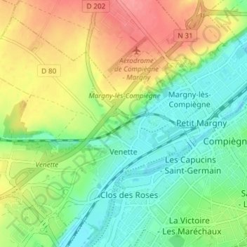 Venette topographic map, elevation, terrain