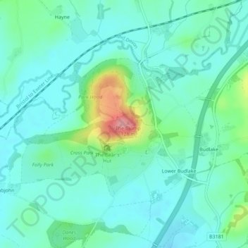 Killerton Park topographic map, elevation, terrain