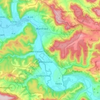 Wanfried topographic map, elevation, terrain
