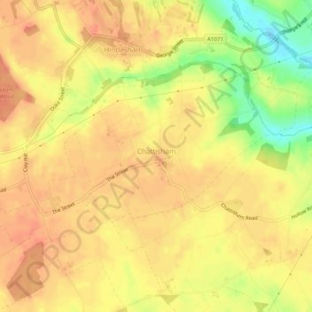 Chattisham topographic map, elevation, terrain