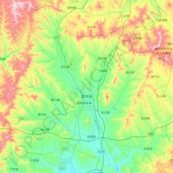 Gaoping City topographic map, elevation, terrain