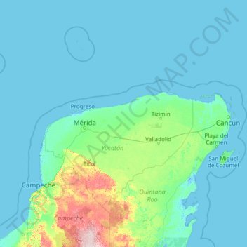 Yucatán topographic map, elevation, terrain