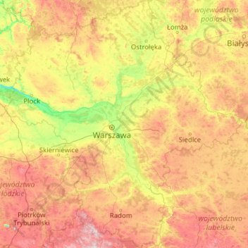 Woiwodschap Mazovië topographic map, elevation, terrain