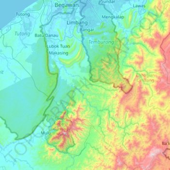 Limbang topographic map, elevation, terrain
