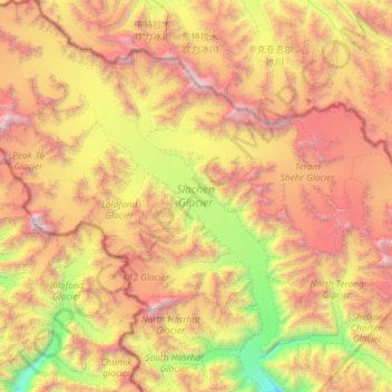 Siachen Glacier topographic map, elevation, terrain