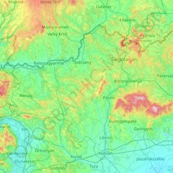 Nógrád vármegye topographic map, elevation, terrain