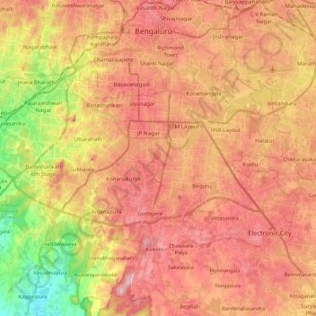 Bengaluru South City Corporation topographic map, elevation, terrain