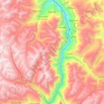 Rapayán topographic map, elevation, terrain